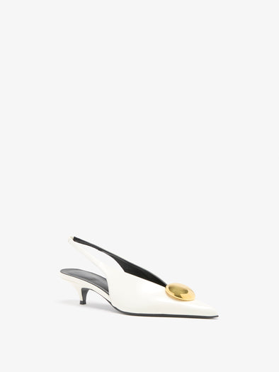 Proenza Schouler 3/4 Still Life Image of Dome Slash Slingbacks in Polished Calf in Ivory