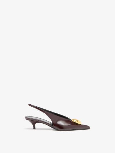 Proenza Schouler Front Still Life Image of Dome Slash Slingbacks in Polished Calf in Merlot