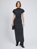 Proenza Schouler Front full length image of model wearing Abie Dress in Clean Boiled Wool in Dark Grey