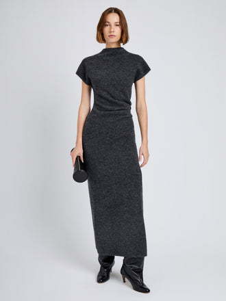 Proenza Schouler Front full length image of model wearing Abie Dress in Clean Boiled Wool in Dark Grey
