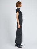 Proenza Schouler Side full length image of model wearing Abie Dress in Clean Boiled Wool in Dark Grey