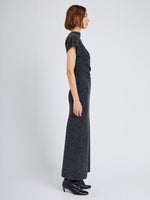 Proenza Schouler Side full length image of model wearing Abie Dress in Clean Boiled Wool in Dark Grey