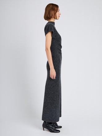Proenza Schouler Side full length image of model wearing Abie Dress in Clean Boiled Wool in Dark Grey