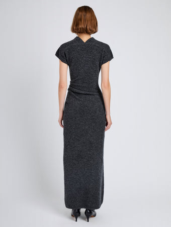 Proenza Schouler Back full length image of model wearing Abie Dress in Clean Boiled Wool in Dark Grey