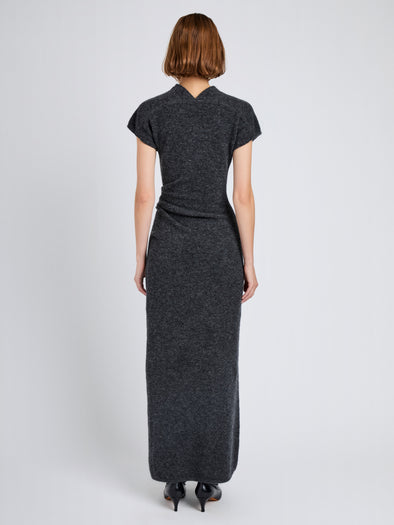 Proenza Schouler Back full length image of model wearing Abie Dress in Clean Boiled Wool in Dark Grey