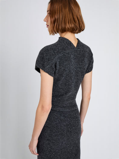 Proenza Schouler Detail image of model wearing Abie Dress in Clean Boiled Wool in Dark Grey