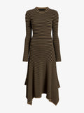 Proenza Schouler Still Life image of Didi Dress in Matte Viscose Velvet Stripe in Khaki Black