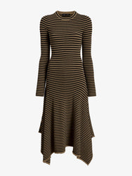 Proenza Schouler Still Life image of Didi Dress in Matte Viscose Velvet Stripe in Khaki Black