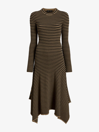 Proenza Schouler Still Life image of Didi Dress in Matte Viscose Velvet Stripe in Khaki Black