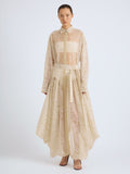 Proenza Schouler Front On Model Image of the EDESSA DRESS IN ROSE PRINTED SILK ORGANZA in Ecru Multi