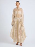 Proenza Schouler Front On Model Image of the EDESSA DRESS IN ROSE PRINTED SILK ORGANZA in Ecru Multi