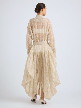 Proenza Schouler Back On Model Image of the EDESSA DRESS IN ROSE PRINTED SILK ORGANZA in Ecru Multi