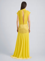 Proenza Schouler Back On Model Image of EVENIA DRESS IN STRETCH GEORGETTE in Yellow Multi