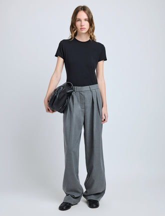 Proenza Schouler Front image of model wearing Eleanor Pant in Melange Flannel in GREY MELANGE