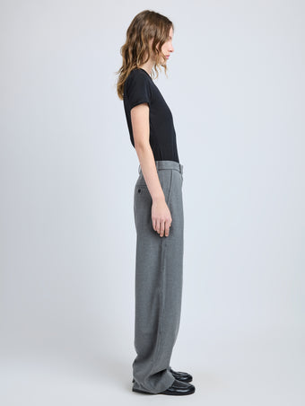 Proenza Schouler Side image of model wearing Eleanor Pant in Melange Flannel in GREY MELANGE