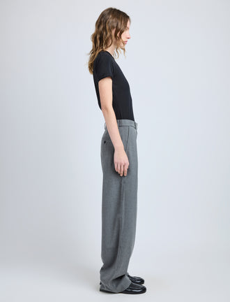 Proenza Schouler Side image of model wearing Eleanor Pant in Melange Flannel in GREY MELANGE