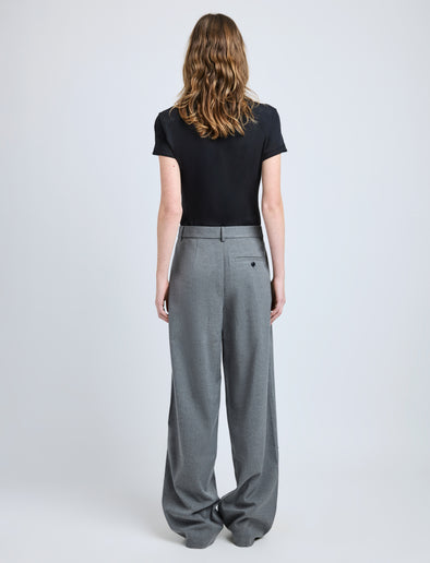 Proenza Schouler Back image of model wearing Eleanor Pant in Melange Flannel in GREY MELANGE