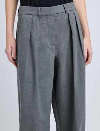 Proenza Schouler Detail image of model wearing Eleanor Pant in Melange Flannel in GREY MELANGE