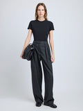 Proenza Schouler Front full length image of model wearing Eleanor Pant in Grid Flannel in CARBON MELANGE
