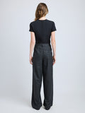 Proenza Schouler Back full length image of model wearing Eleanor Pant in Grid Flannel in CARBON MELANGE