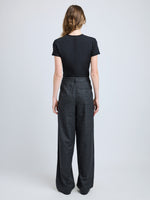 Proenza Schouler Back full length image of model wearing Eleanor Pant in Grid Flannel in CARBON MELANGE