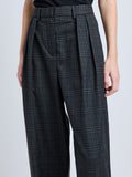 Proenza Schouler Detail image of model wearing Eleanor Pant in Grid Flannel in CARBON MELANGE