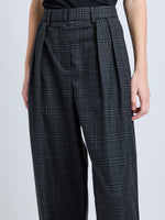 Proenza Schouler Detail image of model wearing Eleanor Pant in Grid Flannel in CARBON MELANGE