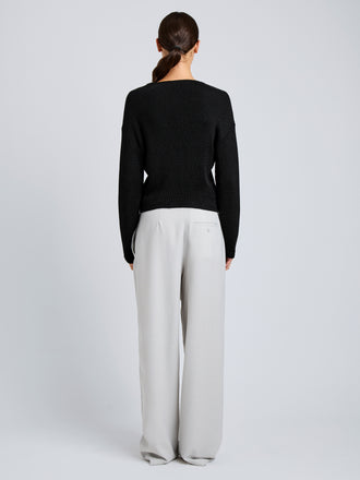 Proenza Schouler Back full length image of model wearing Eleanor Pant in Wool Melange in Light Grey