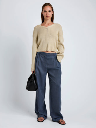 Proenza Schouler Front full length image of model wearing Eleanor Pant in Wool Melange in Denim