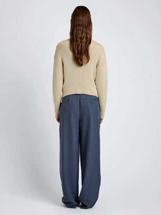 Proenza Schouler Back full length image of model wearing Eleanor Pant in Wool Melange in Denim