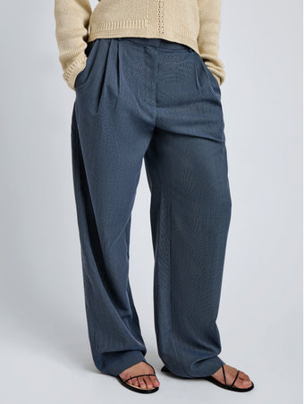 Proenza Schouler Detail image of model wearing Eleanor Pant in Wool Melange in Denim