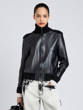 Proenza Schouler cropped front image of Elenora Jacket in Lightweight Leather in Black