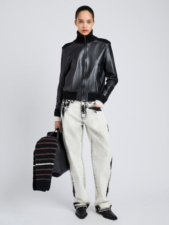 Proenza Schouler full length front image of Elenora Jacket in Lightweight Leather in Black
