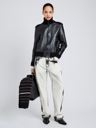 Proenza Schouler full length front image of Elenora Jacket in Lightweight Leather in Black