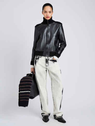 Proenza Schouler full length front image of Elenora Jacket in Lightweight Leather in Black