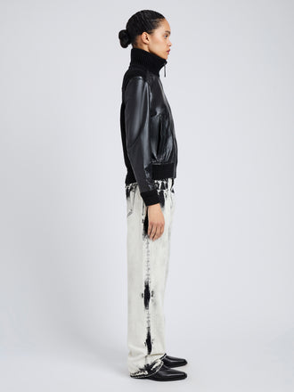 Proenza Schouler full length side image of Elenora Jacket in Lightweight Leather in Black