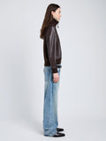 Proenza Schouler full length side image of Elenora Jacket in Lightweight Leather in Chocolate