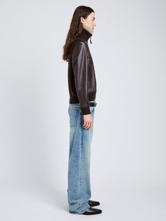 Proenza Schouler full length side image of Elenora Jacket in Lightweight Leather in Chocolate