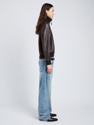 Proenza Schouler full length side image of Elenora Jacket in Lightweight Leather in Chocolate