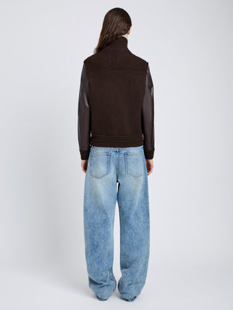 Proenza Schouler full length back image of Elenora Jacket in Lightweight Leather in Chocolate