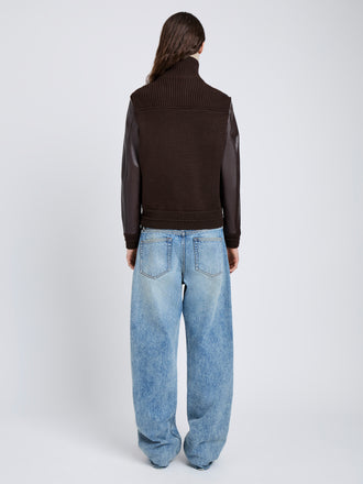 Proenza Schouler full length back image of Elenora Jacket in Lightweight Leather in Chocolate