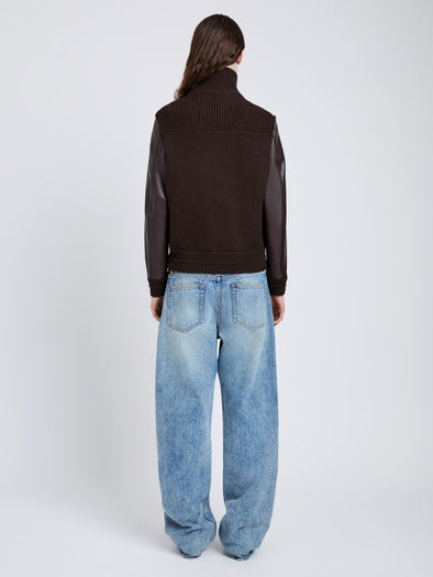 Proenza Schouler full length back image of Elenora Jacket in Lightweight Leather in Chocolate