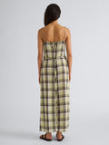 Proenza Schouler Full length back image of model wearing the Evelyn Dress in Plaid Gauze in straw multi 