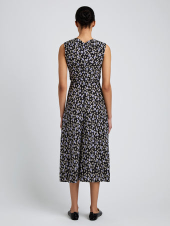 Proenza Schouler back image of model wearing Ella Dress in Printed Silk Viscose in black multi