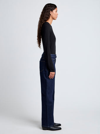 Proenza Schouler side image of model wearing Ellsworth Jean in INDIGO