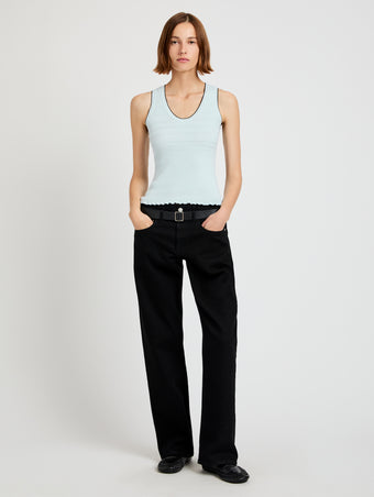 Proenza Schouler Front full length image of model wearing Eloise Knit Top in Lightweight Cotton in Frost