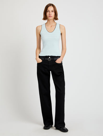 Proenza Schouler Front full length image of model wearing Eloise Knit Top in Lightweight Cotton in Frost