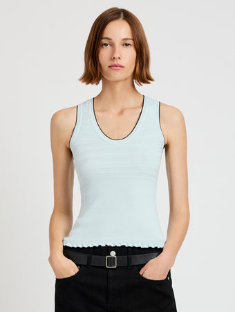 Proenza Schouler Front cropped image of model wearing Eloise Knit Top in Lightweight Cotton in Frost
