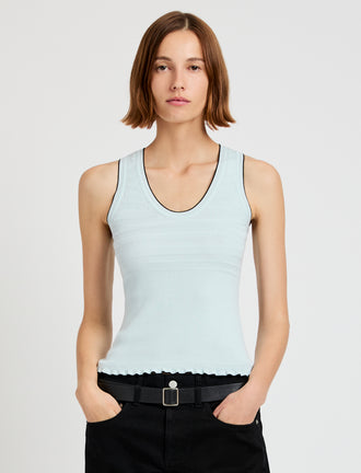 Proenza Schouler Front cropped image of model wearing Eloise Knit Top in Lightweight Cotton in Frost