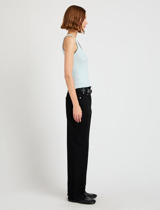 Proenza Schouler Side full length image of model wearing the Eloise Knit Top in Lightweight Cotton in Frost